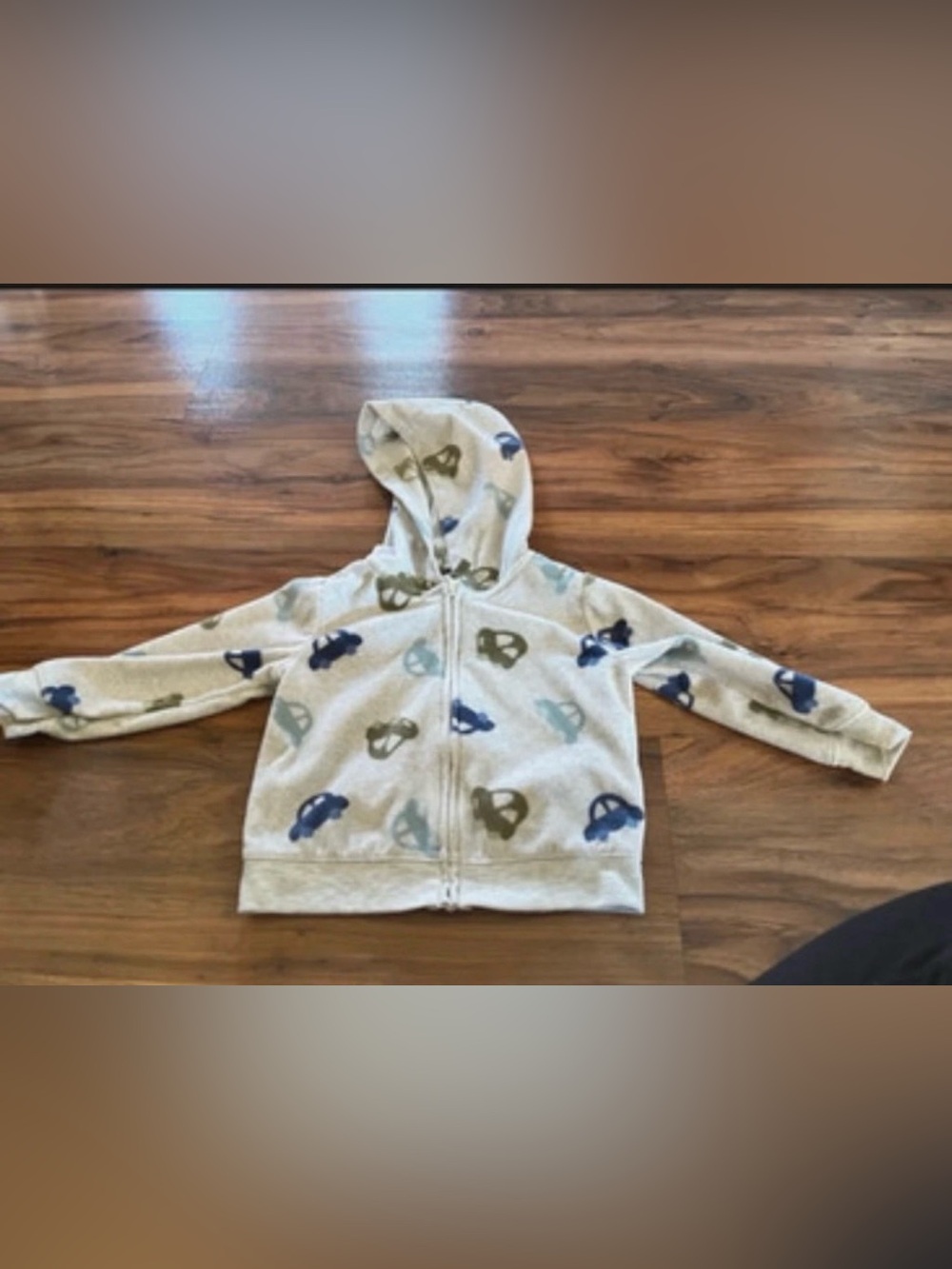 3/$10 Boys Hooded Zip-Up Sweatshirt with Car Print - Light Gray/Blue